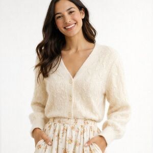 Spartina 449 Cream Cable Knit Cardigan Fuzzy Wool Blend NWOT